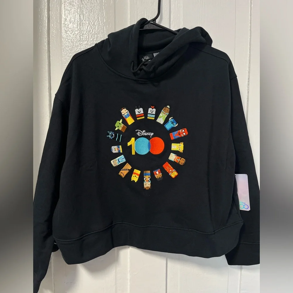 NWT Disney 100 Unified embroidered Cropped Hoodie Sweatshirt size Large - Picture 1 of 7